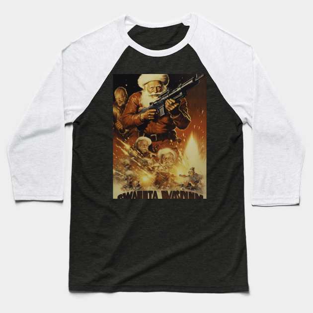 Christmas Action Movie Poster Style Baseball T-Shirt by Maverick Media